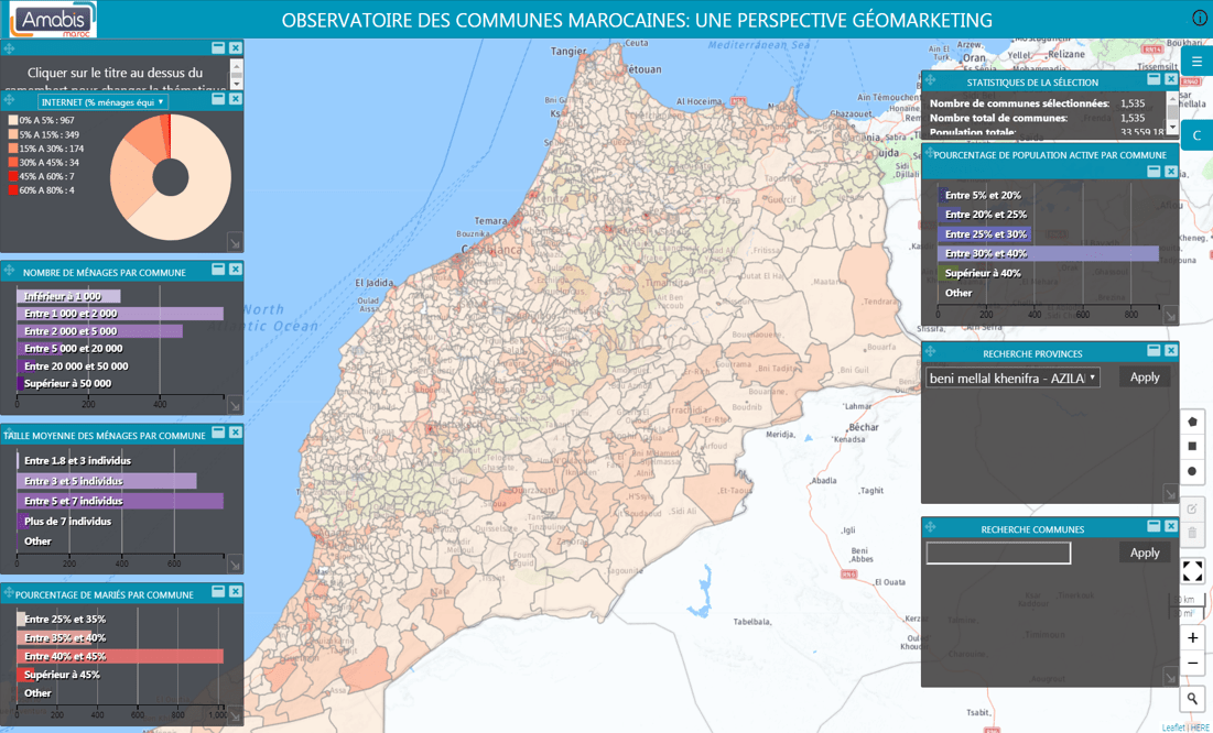 Carte géo-analytique montrant le recensement des communes au Maroc
