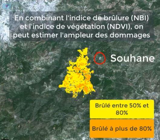 Une image satellite montrant l'indice de brulure et l'indice de végétation suite aux incendies en Algérie